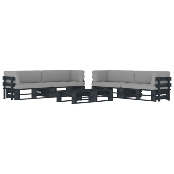 Salon de jardin palette 6pcs avec coussins pin imprégné de noir