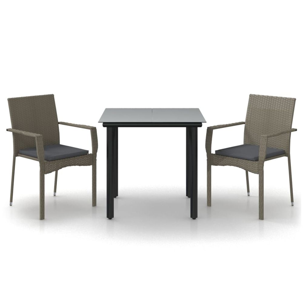 Ensemble à manger jardin 3pcs avec coussins noir et gris