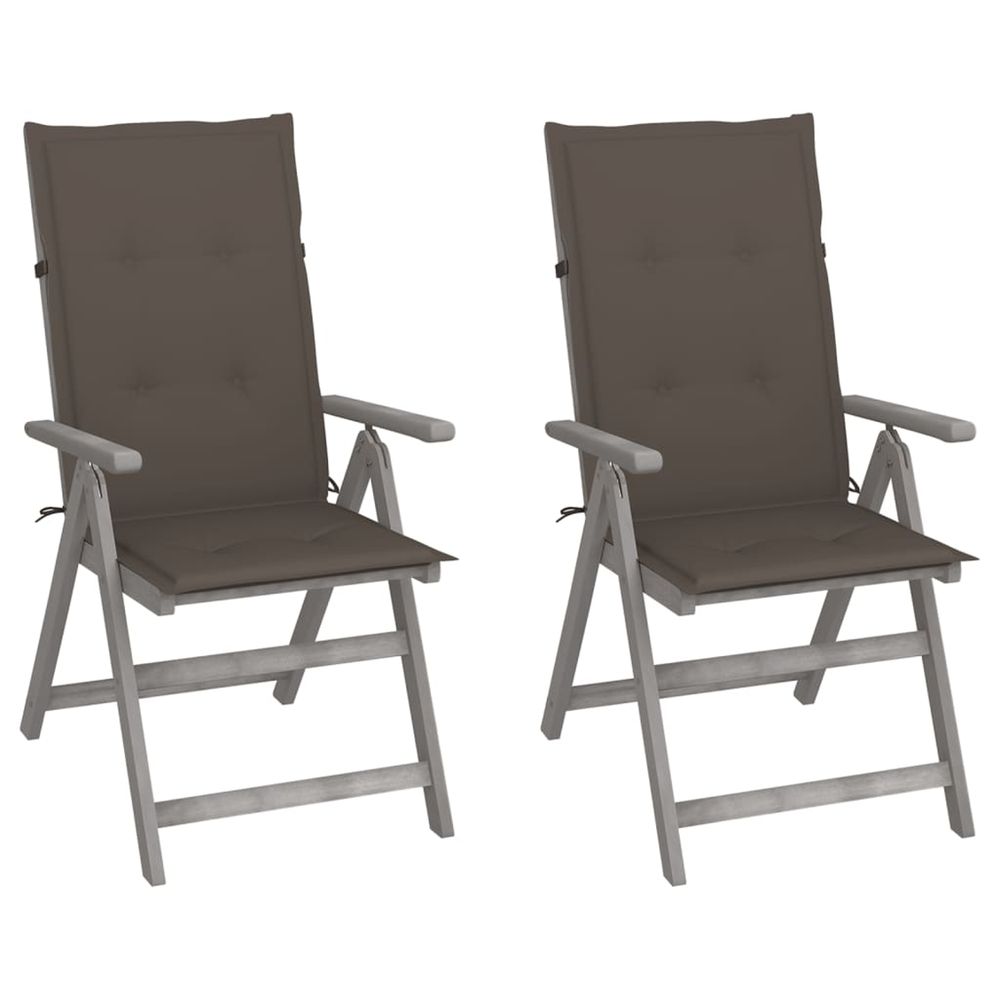 Chaises inclinables de jardin lot de 2 et coussins bois acacia