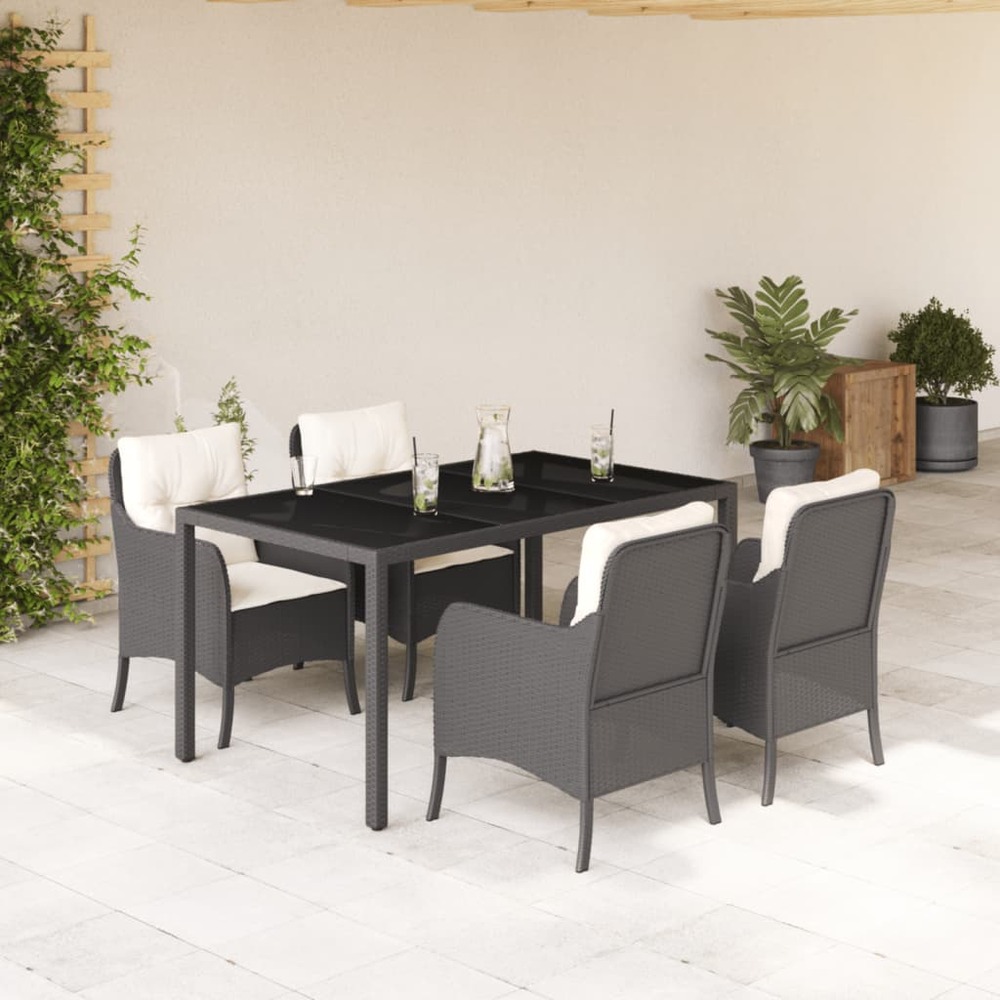 Ensemble à manger de jardin coussins 5pcs noir résine tressée