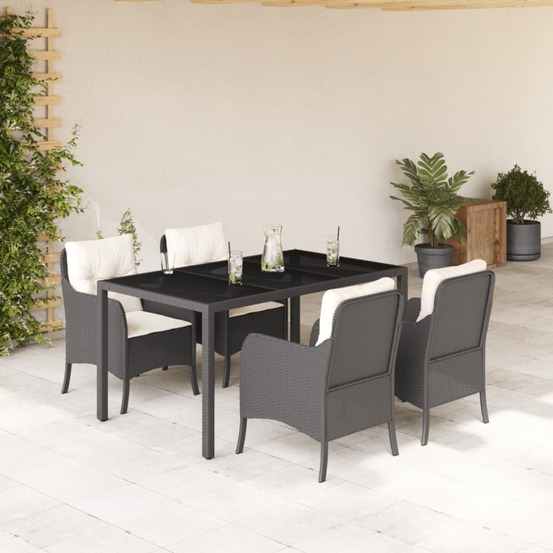 Ensemble à manger de jardin coussins 5pcs noir résine tressée
