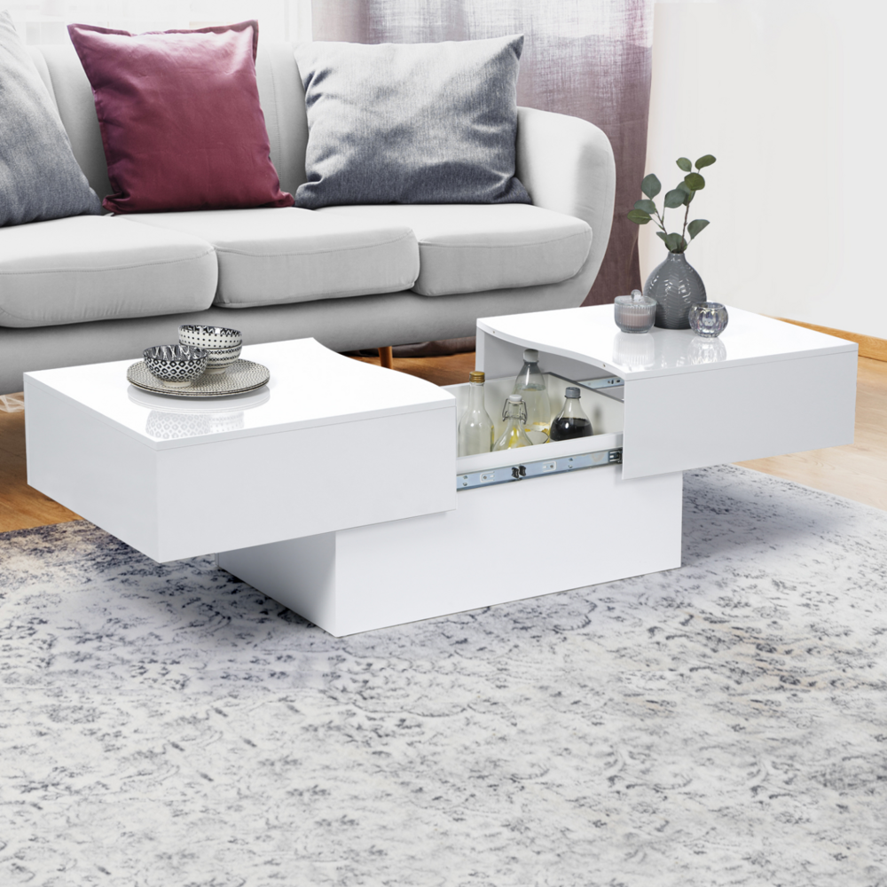 Table basse coulissante rectangulaire marta bois blanc