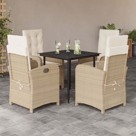 Ensemble à manger de jardin avec coussins 5pcs beige poly rotin