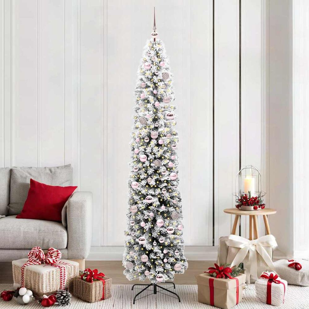 Sapin de noël artificiel 210 cm kit complet avec 300 led, étoile et 120 boules argentées