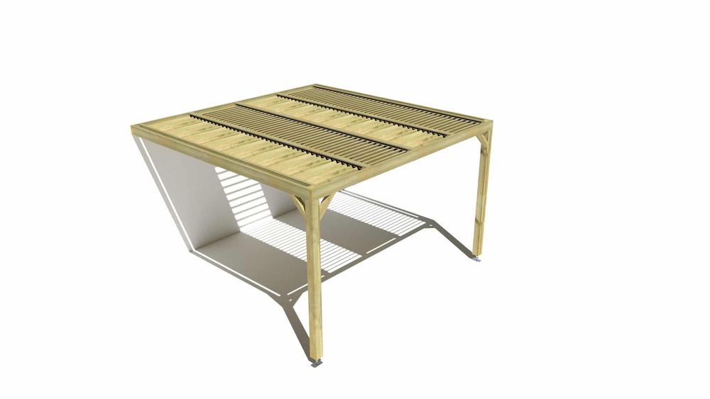 Pergola bois • 4m x 4m • adossée • sens profondeur • lames orientables bioclimatiques incluses • livraison comprise