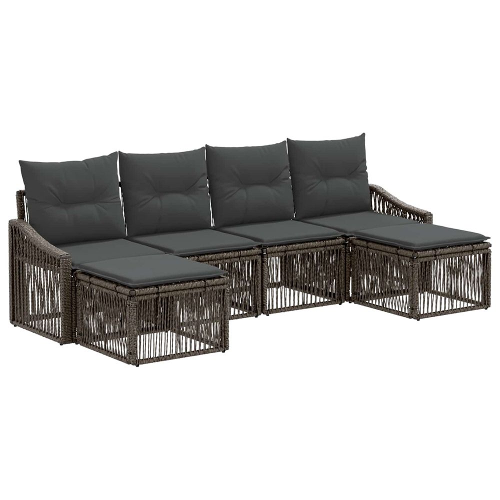 Ensemble de canapé de jardin 6 pc gris polyrotin