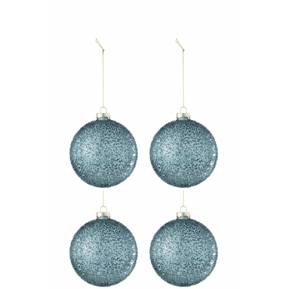 Boite de 4boules de noël en verre bleu 10x10x10 cm