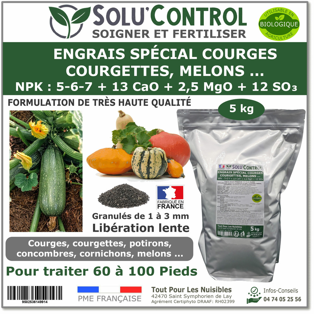 5 kg d'engrais spécial courges, courgettes et autres cucurbitacées - solucontrol - formulation haute qualité organo-minerale