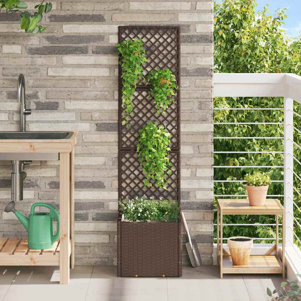 Jardinière haute en métal design industriel pour balcon terrasse marron 35x30x135 cm