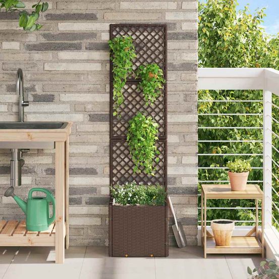 Jardinière haute en métal design industriel pour balcon terrasse marron 35x30x135 cm