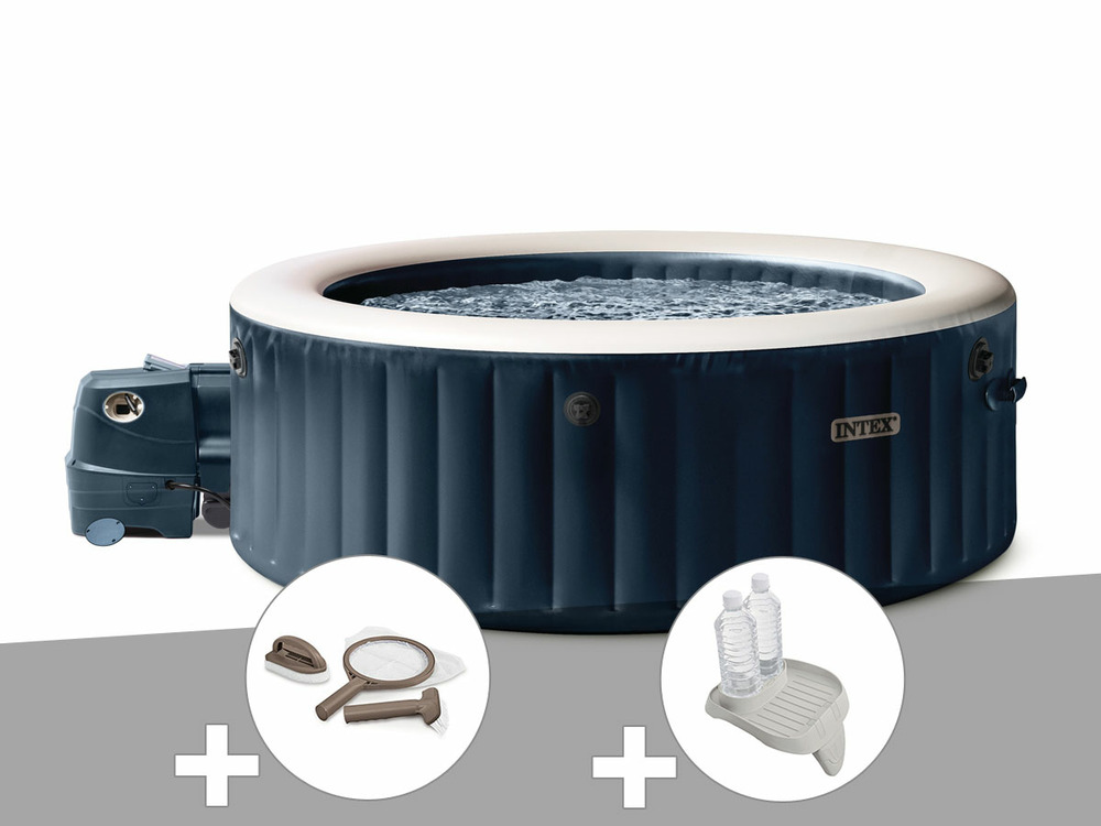 Kit spa gonflable purespa blue navy rond bulles 6 places + kit d'entretien + po