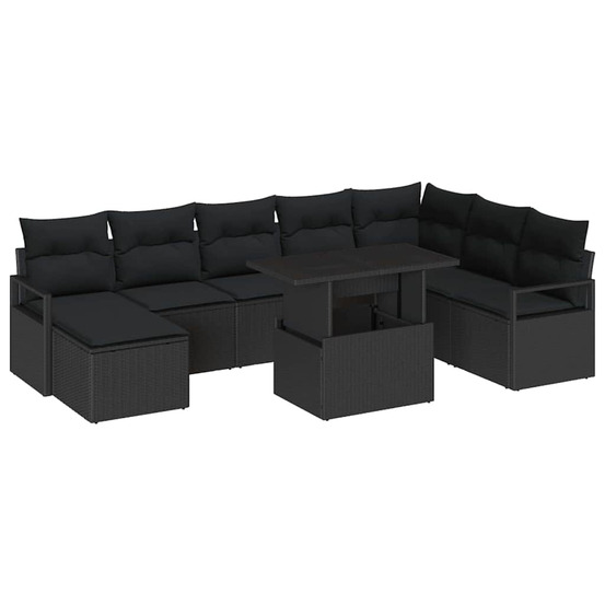 Ensemble de canapé de jardin avec coussin 9 pcs noir