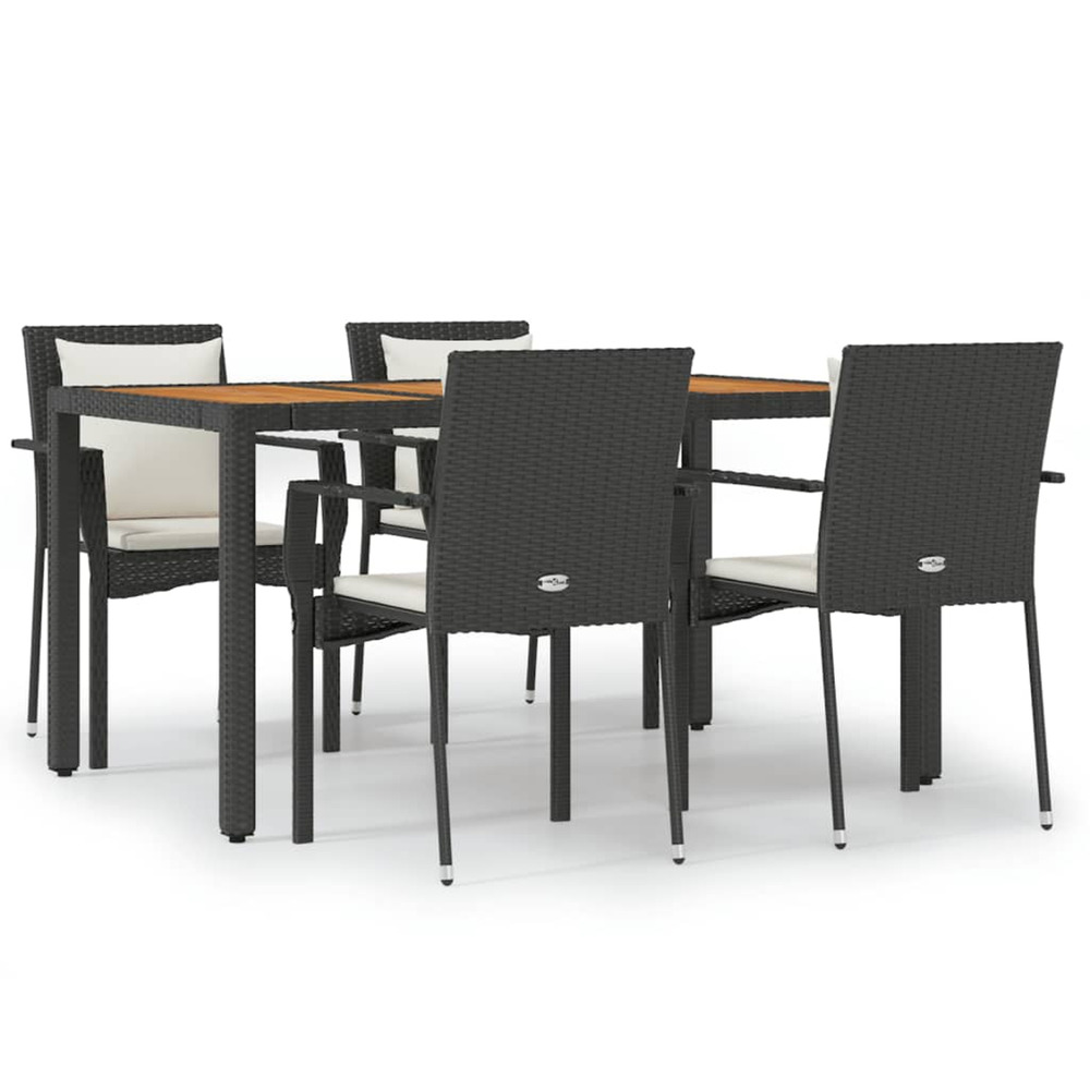 Ensemble à manger de jardin coussins 5pcs noir résine tressée