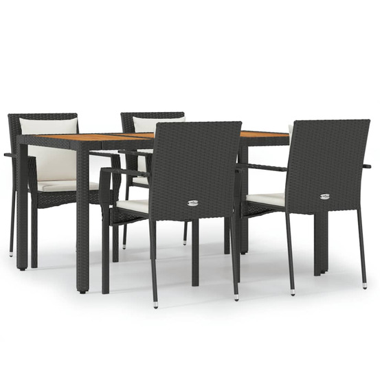 Ensemble à manger de jardin coussins 5pcs noir résine tressée