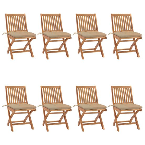 Chaises pliables de jardin avec coussins lot de 8 teck solide