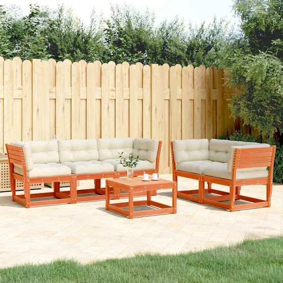 Salon de jardin 5 pcs avec coussins cire marron bois pin massif