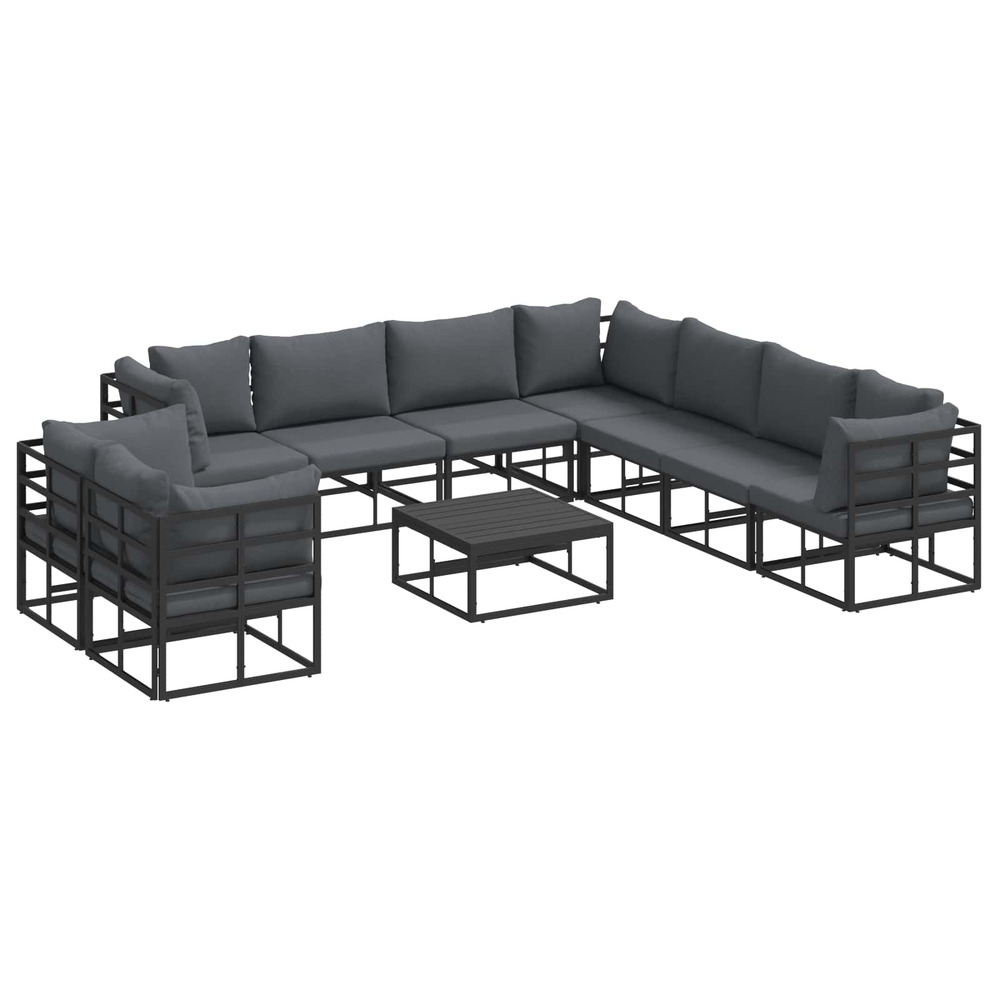 Ensemble de canapé de jardin avec coussin 10 pcs noir aluminium
