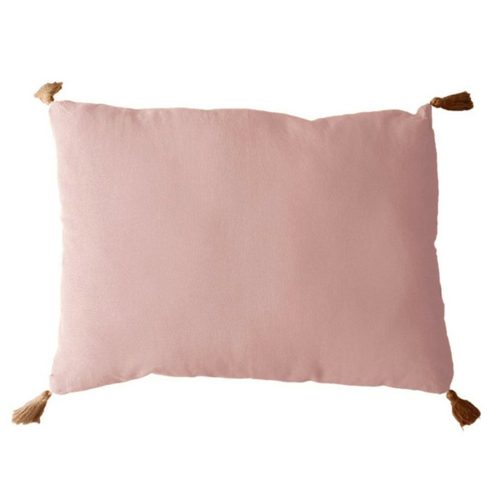 Coussin déco uni à pompons panama 50x70cm vieux rose