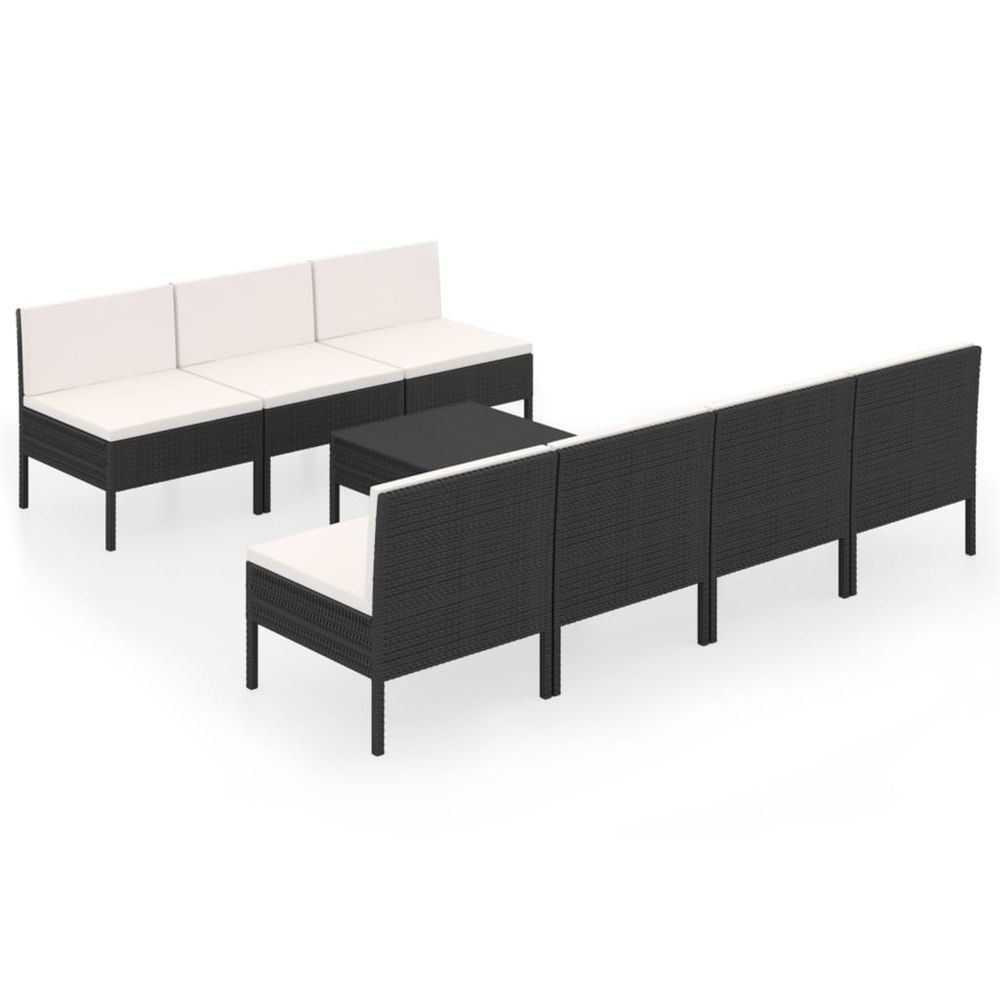 Salon de jardin 8 pcs avec coussins résine tressée noir