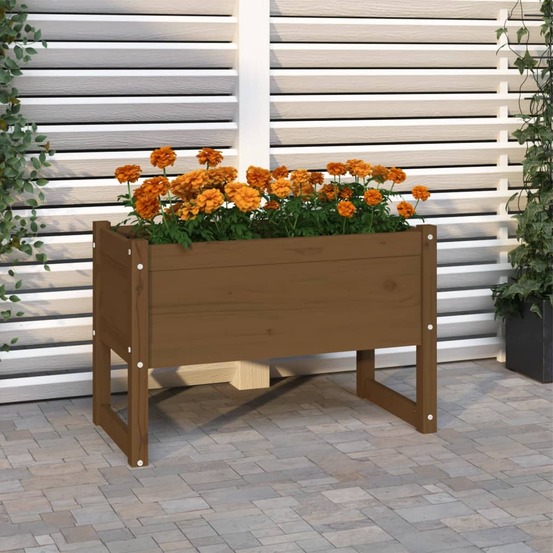Jardinière marron miel 78x40x52 cm bois massif de pin