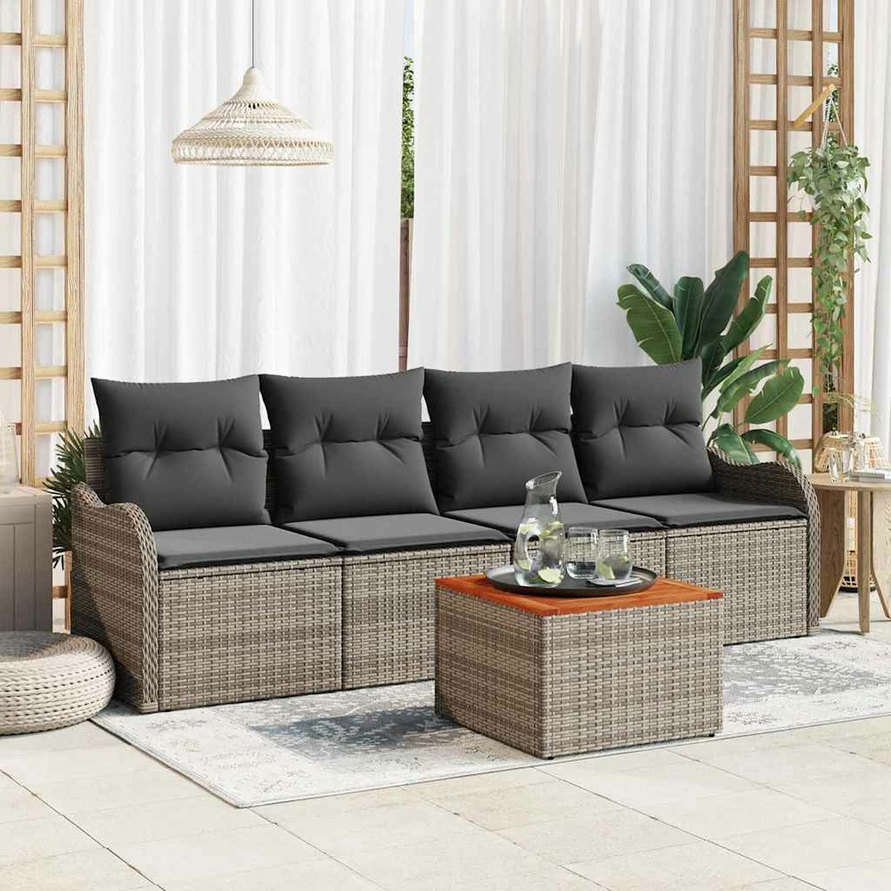 Ensemble de canapé de jardin avec coussin 5 pcs gris polyrotin