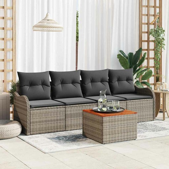 Ensemble de canapé de jardin avec coussin 5 pcs gris polyrotin