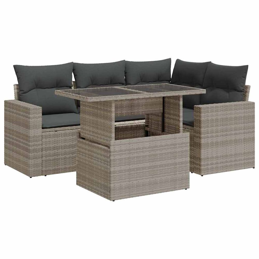 Salon de jardin 5 pcs avec coussins gris clair résine tressée