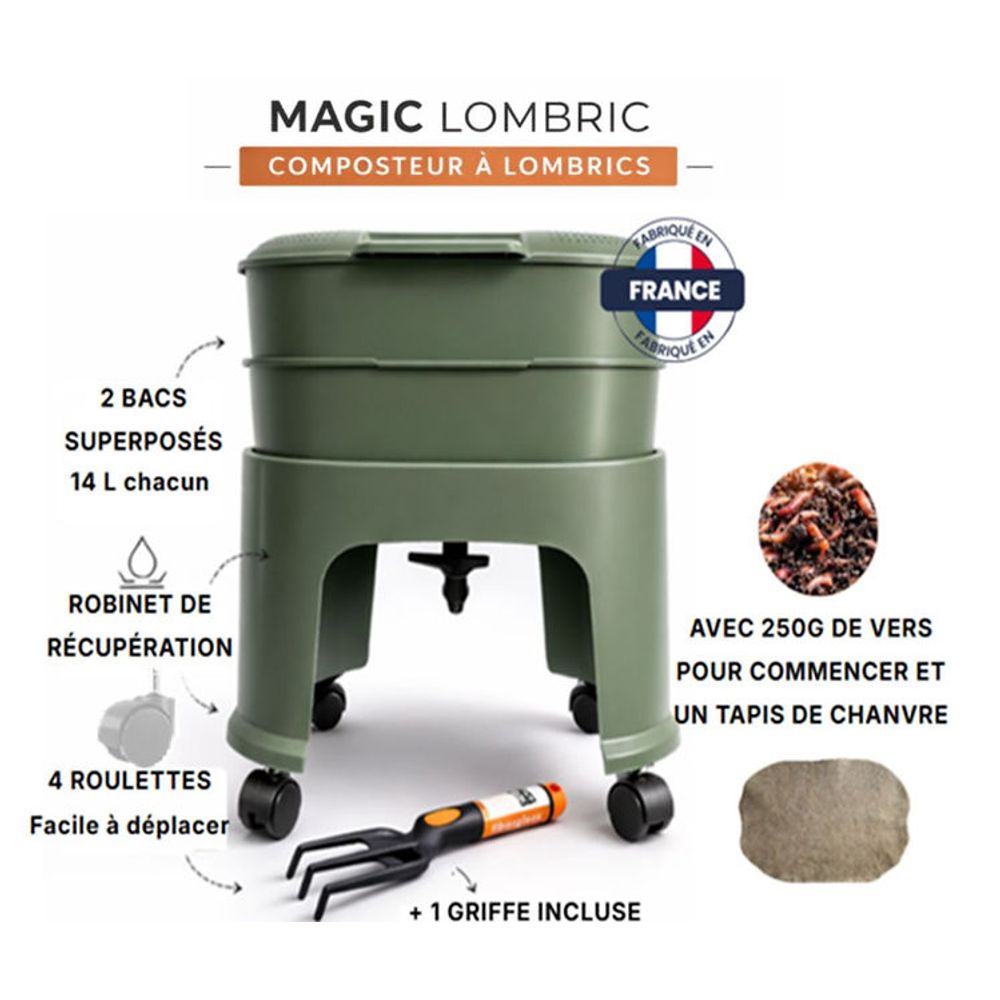 Kit de démarrage lombricomposteur 3 bacs verts