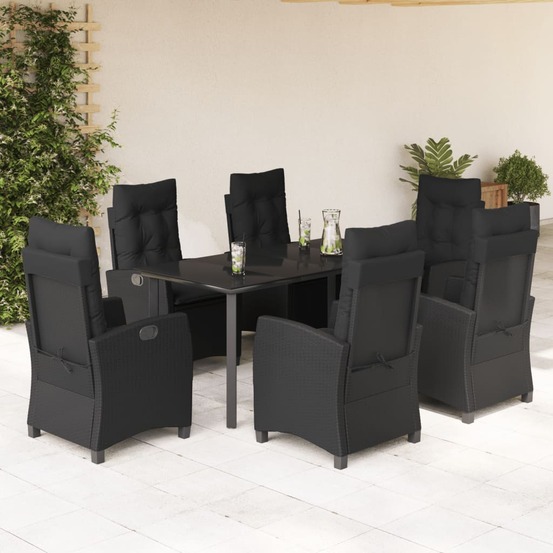 Ensemble à manger de jardin coussins 7pcs noir résine tressée