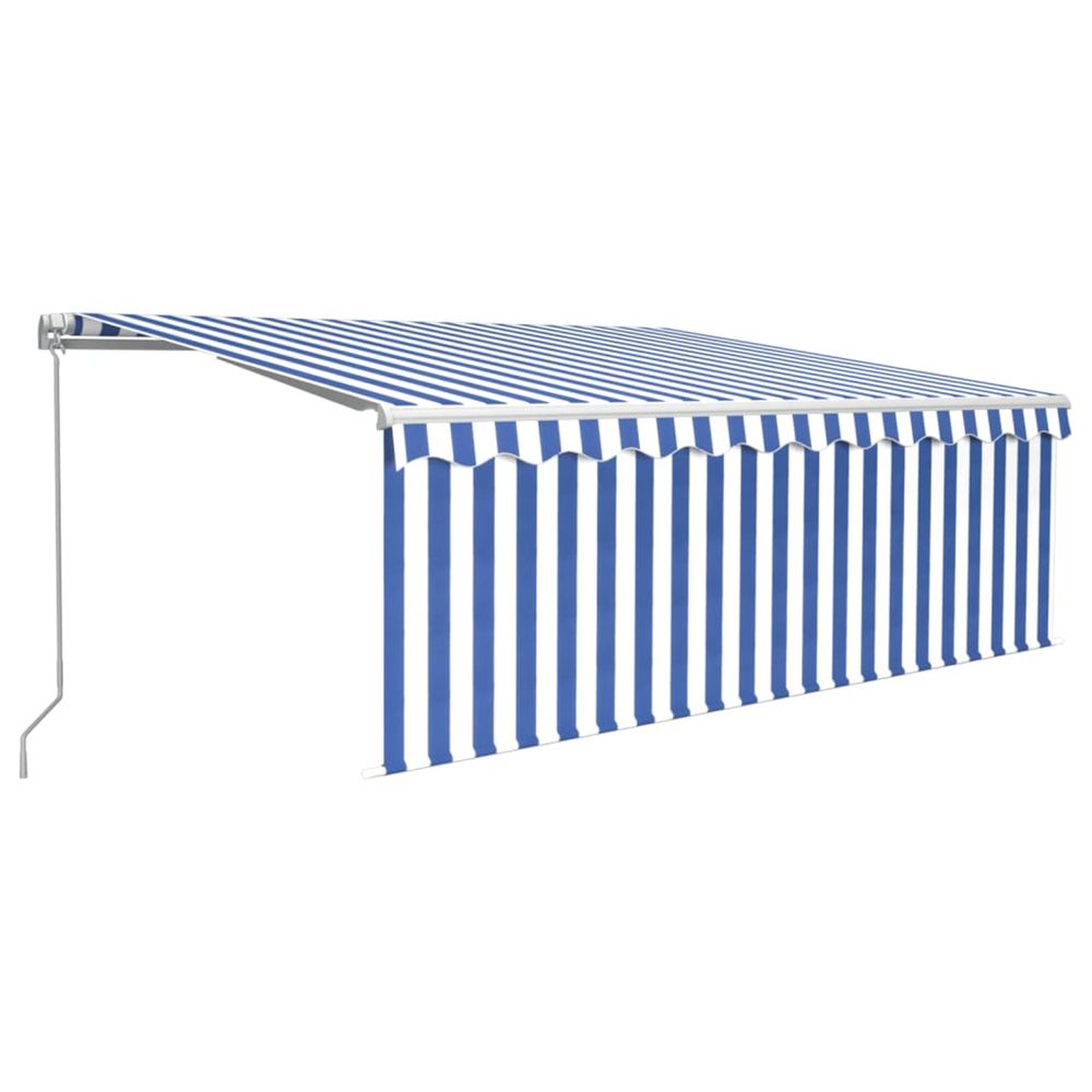 Auvent manuel rétractable avec store 4,5x3 m bleu et blanc