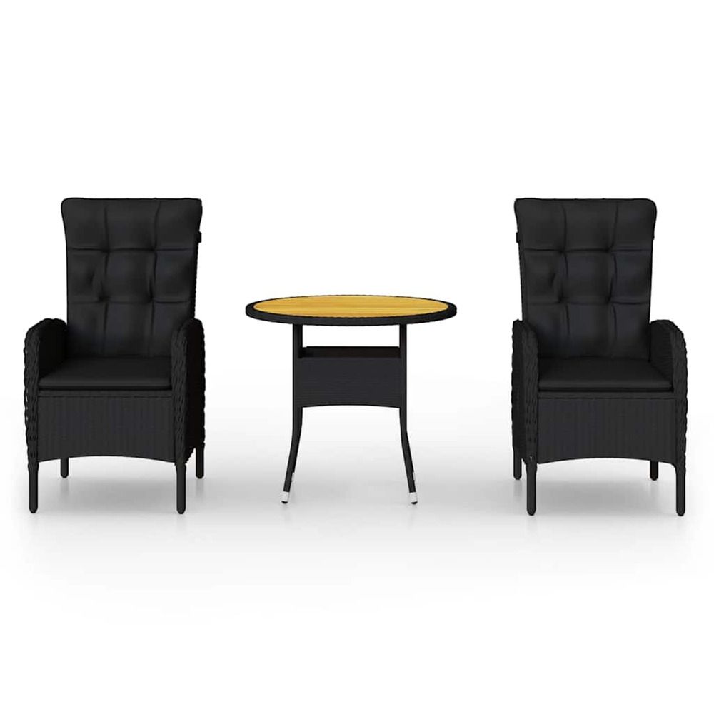 Ensemble de bistro de jardin 3 pcs résine tressée noir