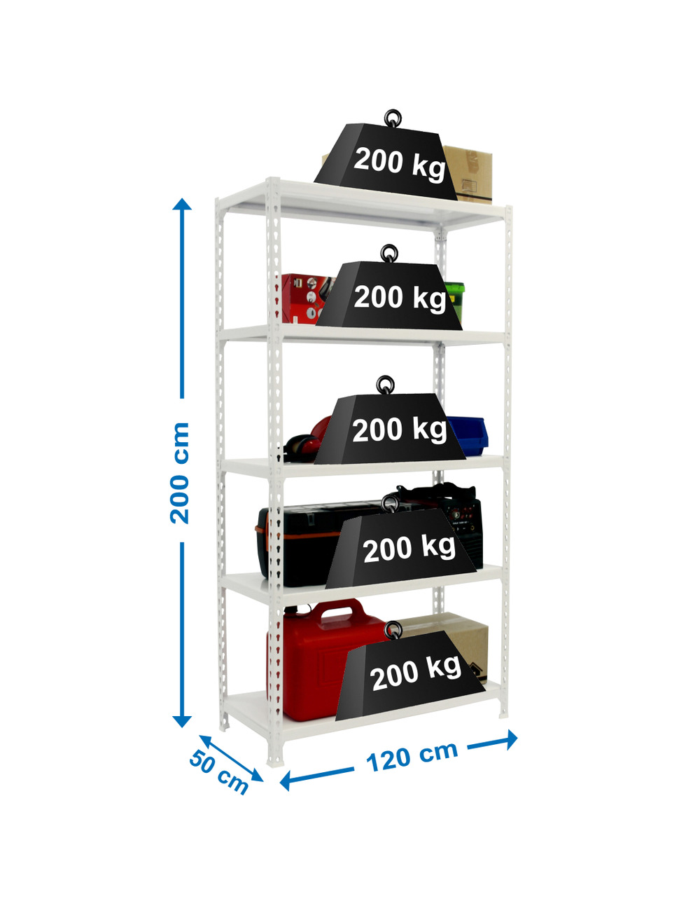 Etagère légère sans vis simonclick megaplus 5/500 blanc/blanc blanc 2000x1200x500 - simonrack