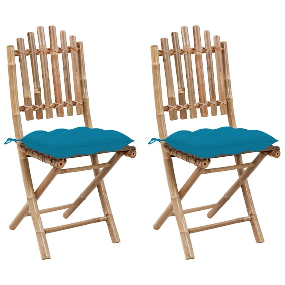 Chaises pliantes (lot de 2) avec coussins en bambou