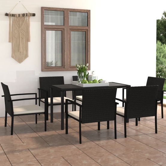 Ensemble à manger de jardin 7 pcs résine tressée noir