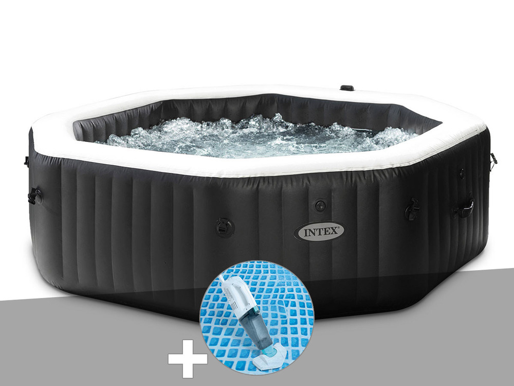 Kit spa gonflable purespa carbone octogonal bulles et jets 6 places + aspirateu