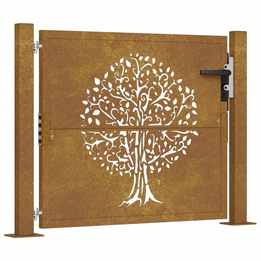 Portail de jardin 100x125 cm en acier corten avec motif arbre