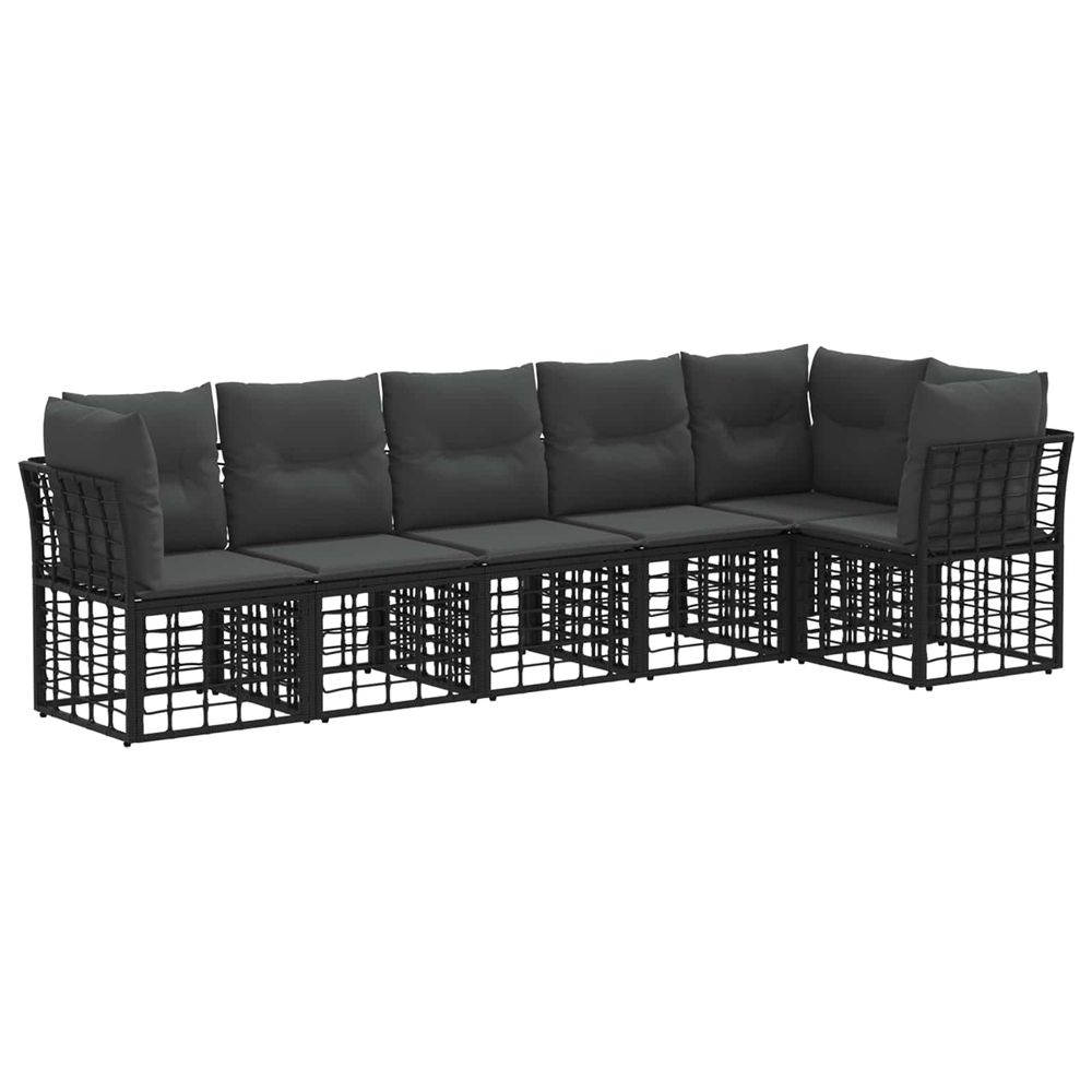 Ensemble de canapé de jardin 6 pc noir polyrotin
