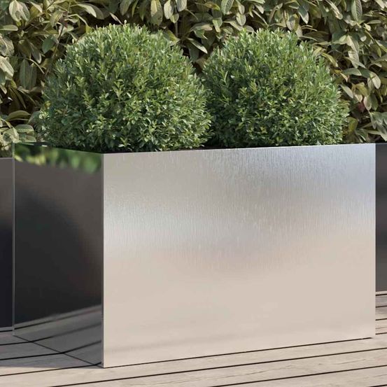 Jardinière acier inox terrasse culture florale moderne argent 62cm