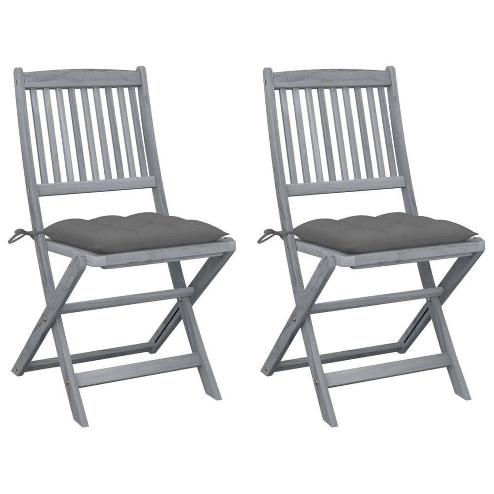 Chaises pliantes (lot de 2) avec coussins, en bois d'acacia massif