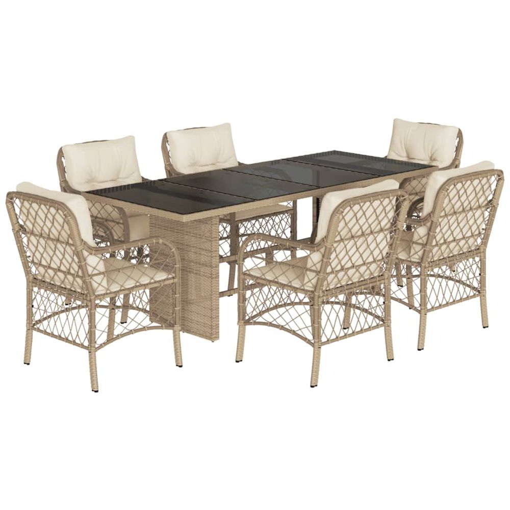 Ensemble à manger de jardin et coussins 7 pcs beige poly rotin