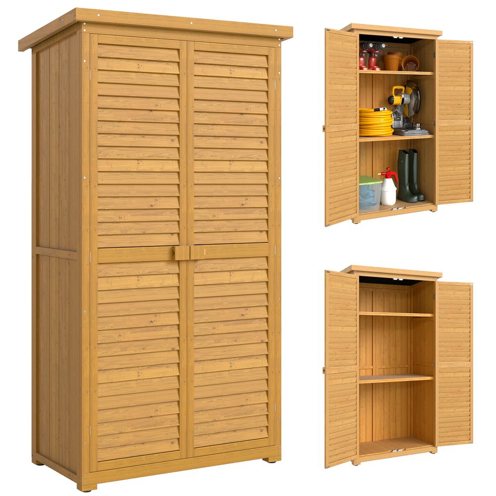 Armoire de jardin bois extérieur portes persiennes 2 étagères 87x47x160cm - comfortxl outdoor living