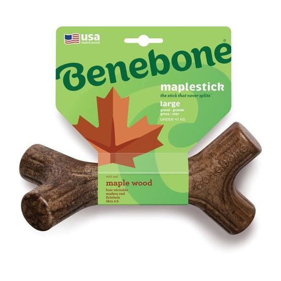 Benebone jouet bâton a mâcher pour chien adulte, taille l, saveur bacon et bois d'érable , durable et résistant