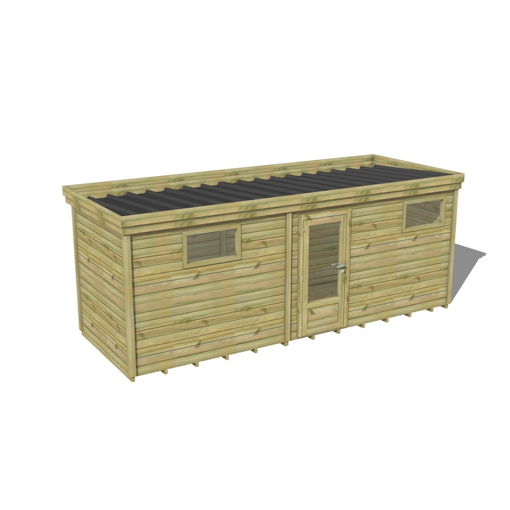 Abri de jardin bois pin traité autoclave 27mm - 6,49x2,14m / 14m2 - bac acier - plancher bois