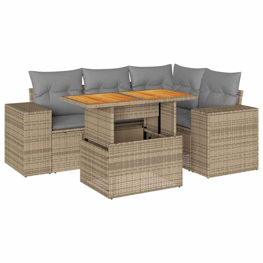 Salon de jardin avec coussins 5 pcs beige résine tressée