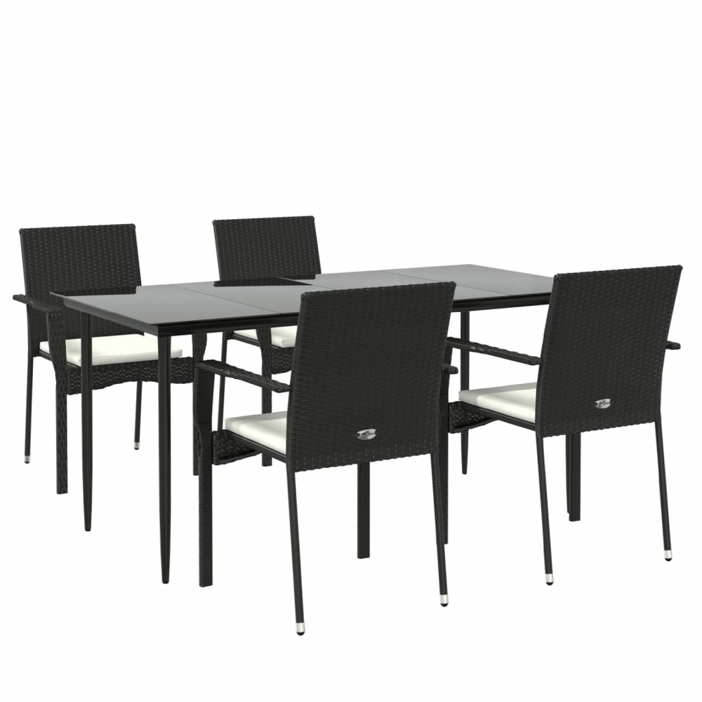 Mobilier à dîner de jardin et coussins 5 pièces noir résine tressée