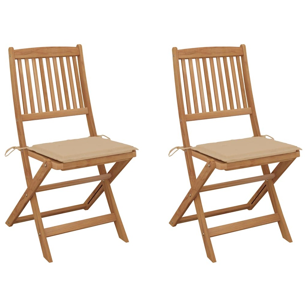 Chaises pliables de jardin lot de 2 avec coussins bois d'acacia