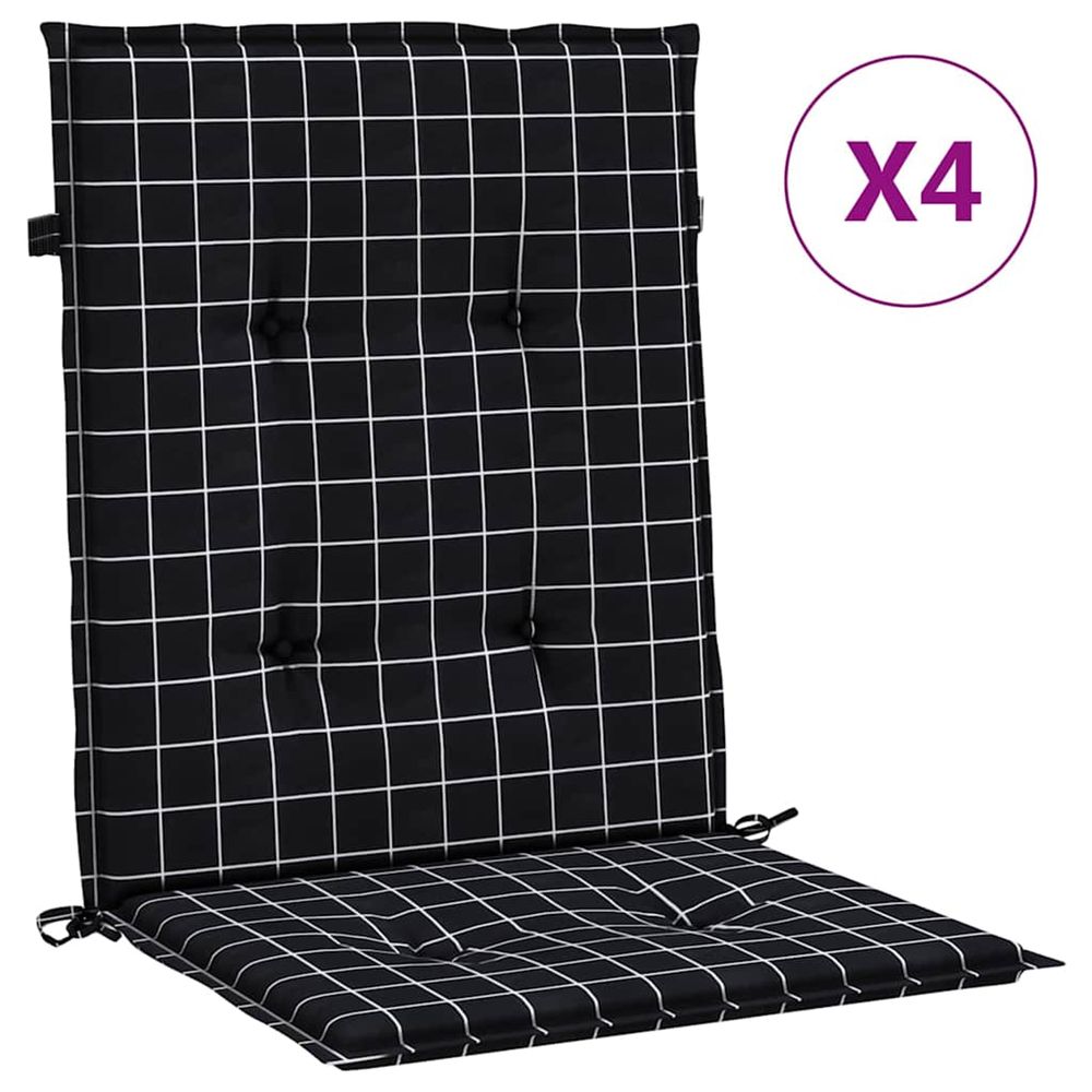 Coussins de chaise à dossier bas lot de 4 noir à carreaux tissu