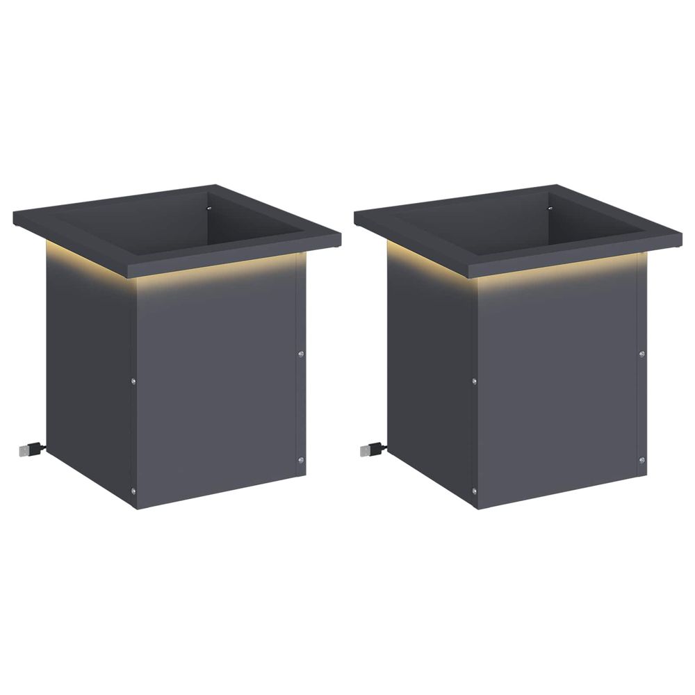 Jardinière d'extérieur de jardin avec led 2 pc anthracite 30 x 30 x 30 cm