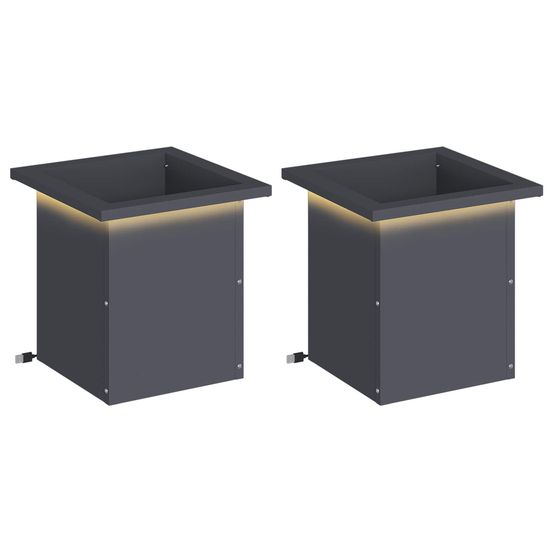Jardinière d'extérieur de jardin avec led 2 pc anthracite 30 x 30 x 30 cm
