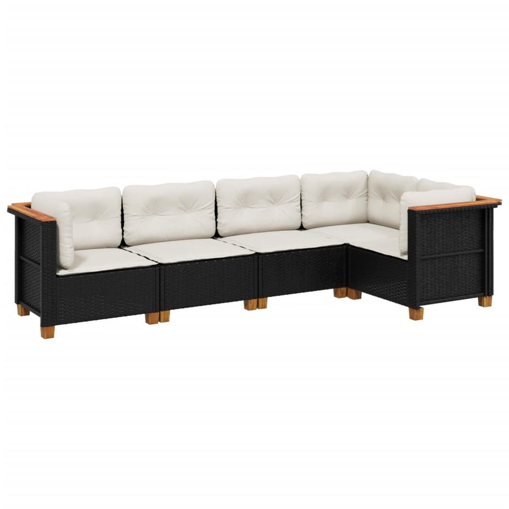 Salon de jardin 5 pcs avec coussins noir résine tressée